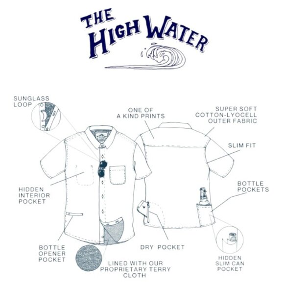 NWT High Water Short Sleeve Shirt-California Poppy-Washed Navy W/Pockets-S - Picture 8 of 8